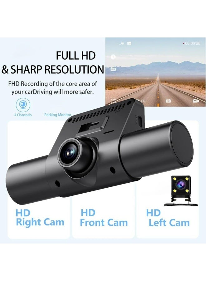 Momozone 4 Camera 1080P Dash Cam for Cars – 360° Front, Rear, Left, Right & Inside Recording, Heat Resistant 70°C, Super Capacitor, Loop Recording, 2.0” IPS Screen, 64GB Card Included - Image 3